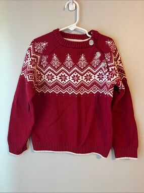 Gymboree Red and White Nordic Button-Shoulder Christmas Tree Sweater